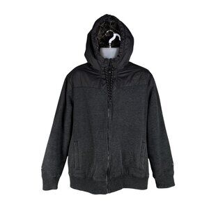 Fox Racing Sasquatch Mens L RARE Hooded Bomber Jacket Faux Fur Black Skater Edgy